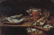 Alexander Adriaenssen Still Life with Fish,Oysters,and a Cat France oil painting reproduction